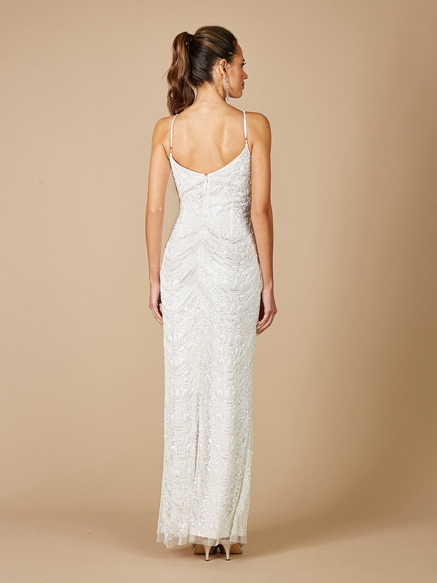 Lara Frenchie Spaghetti Strap Beaded Bridal Maxi Dress by Lara New York