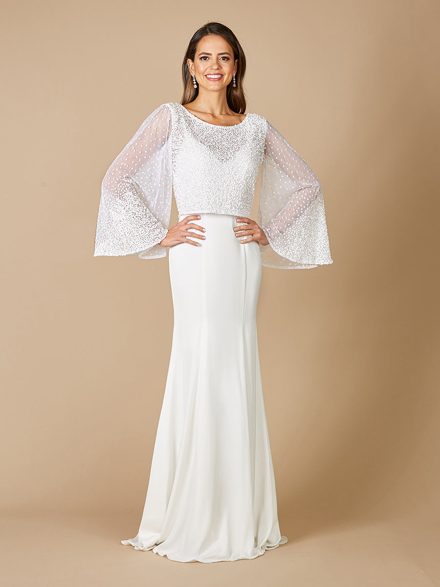 Lara Grace Beaded Long Sleeve Bridal Capelet Top by Lara New York
