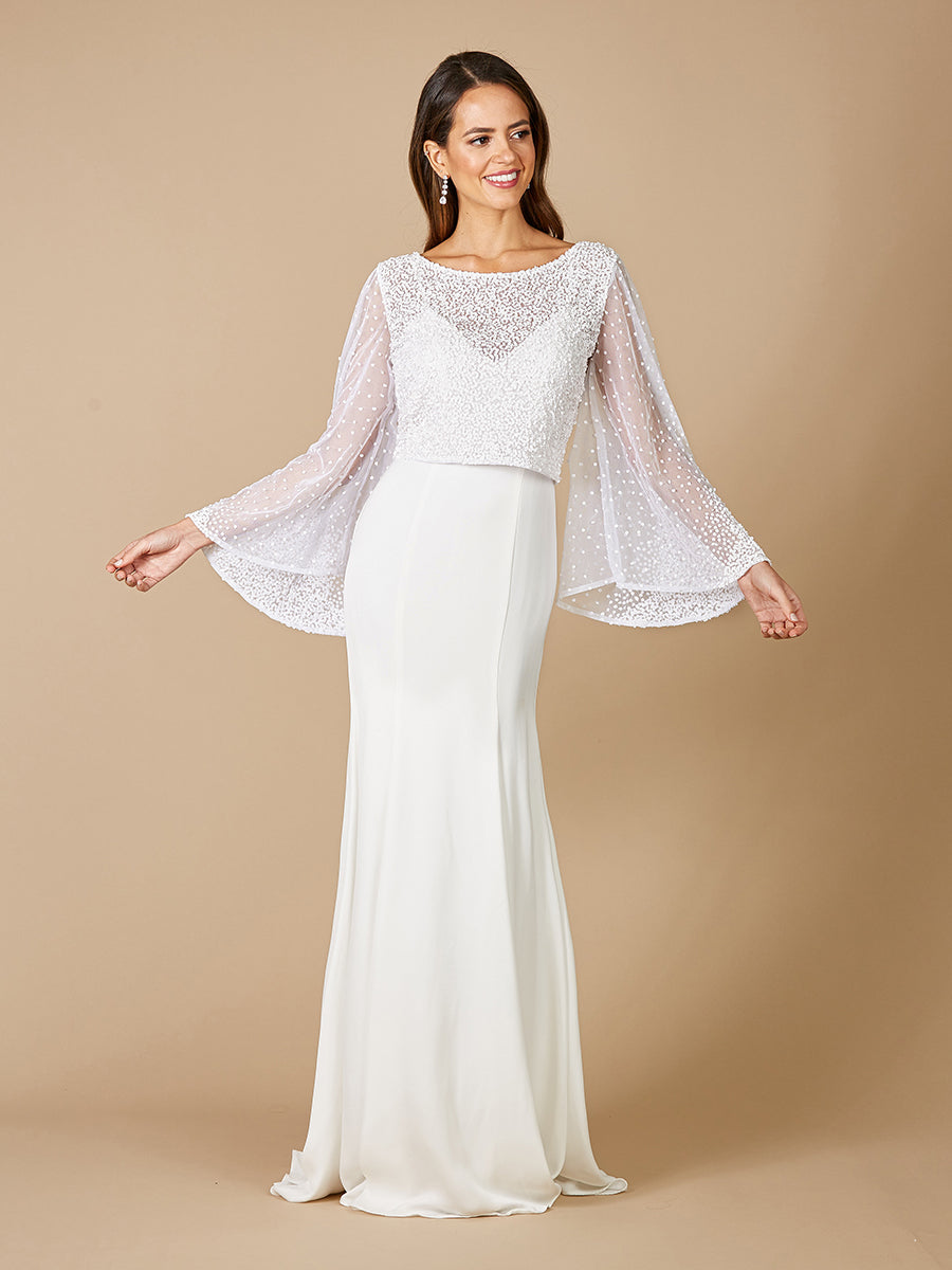 Lara Grace Beaded Long Sleeve Bridal Capelet Top by Lara New York