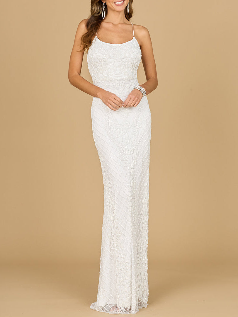 Scoop Neck, Open Back Beaded Bridal Gown by Lara New York