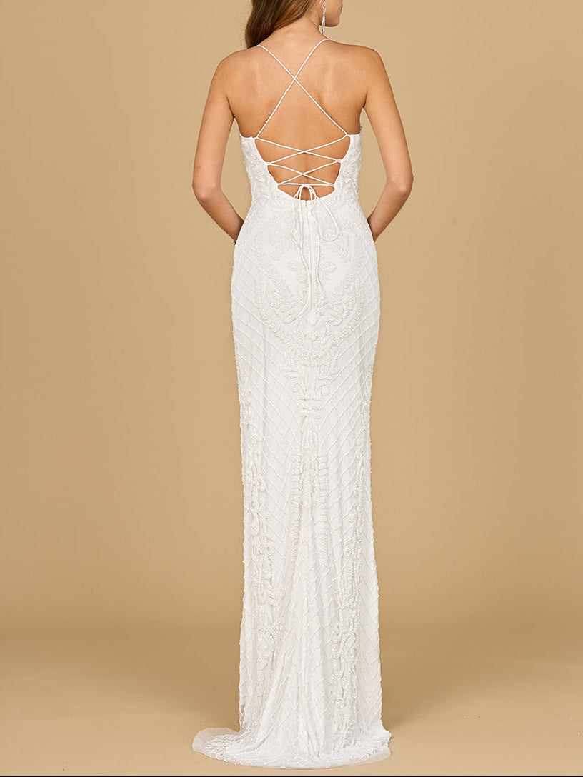 Scoop Neck, Open Back Beaded Bridal Gown by Lara New York
