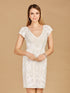 V-Neck Beaded Bridal Mini with Cap Sleeves by Lara New York