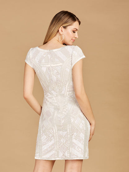 V-Neck Beaded Bridal Mini with Cap Sleeves by Lara New York