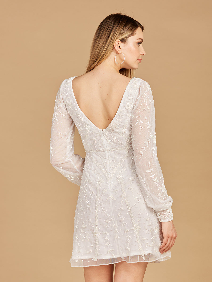 V-Neck, Long Sleeve Bridal Cocktail Dress by Lara New York