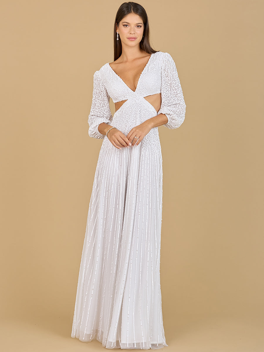 Long Sleeve Cut Out Wedding Dress by Lara New York