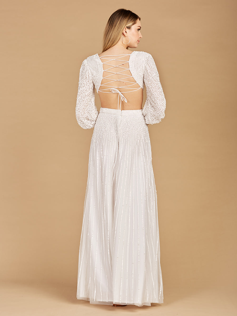 Long Sleeve Cut Out Wedding Dress by Lara New York