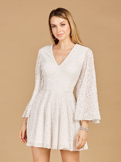 Long Bell Sleeve Sequin Bridal Cocktail Dress by Lara New York