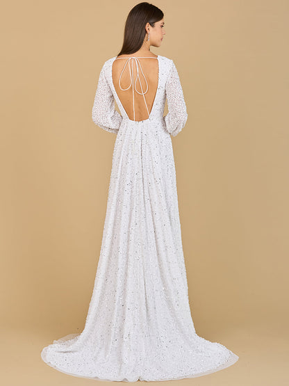 Long Sleeve, Beaded A-Line Bridal Dress by Lara New York