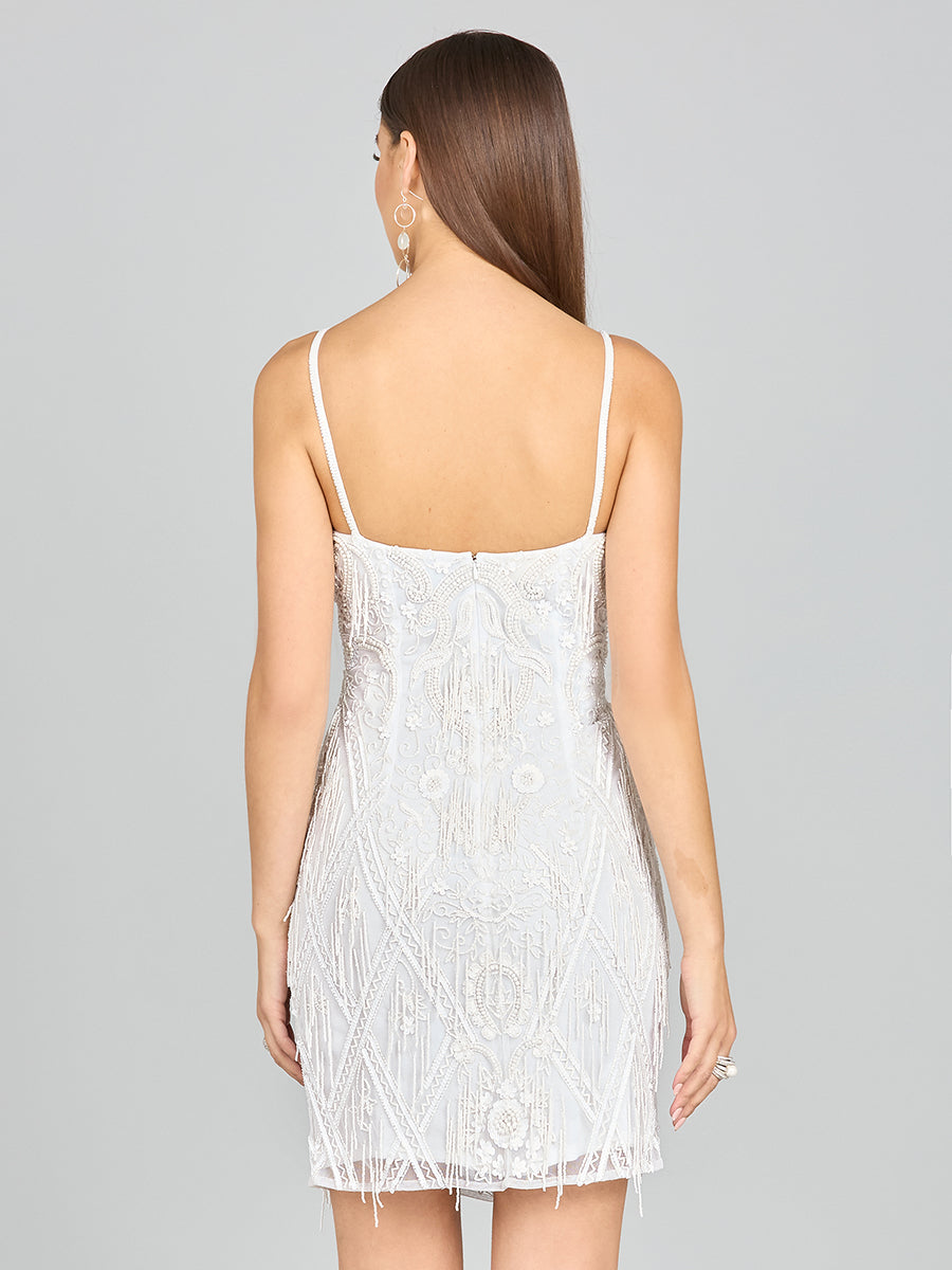 Spaghetti Strap Fringe Bridal Cocktail by Lara New York