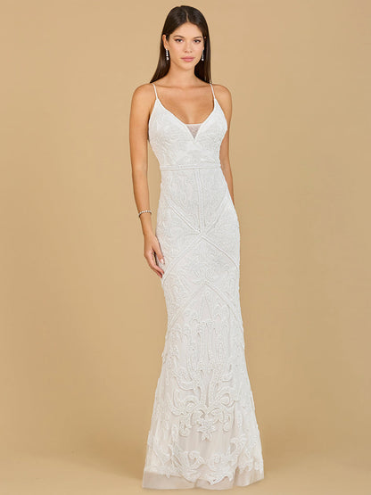 Beaded Spaghetti Strap Fitted Gown by Lara New York