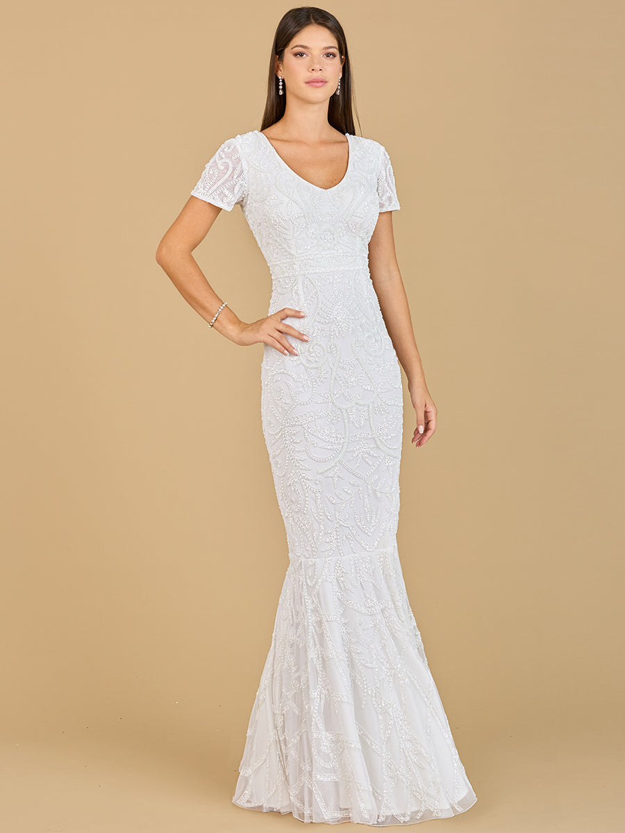 Cap Sleeve Beaded Wedding Gown by Lara New York