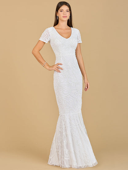 Cap Sleeve Beaded Wedding Gown by Lara New York