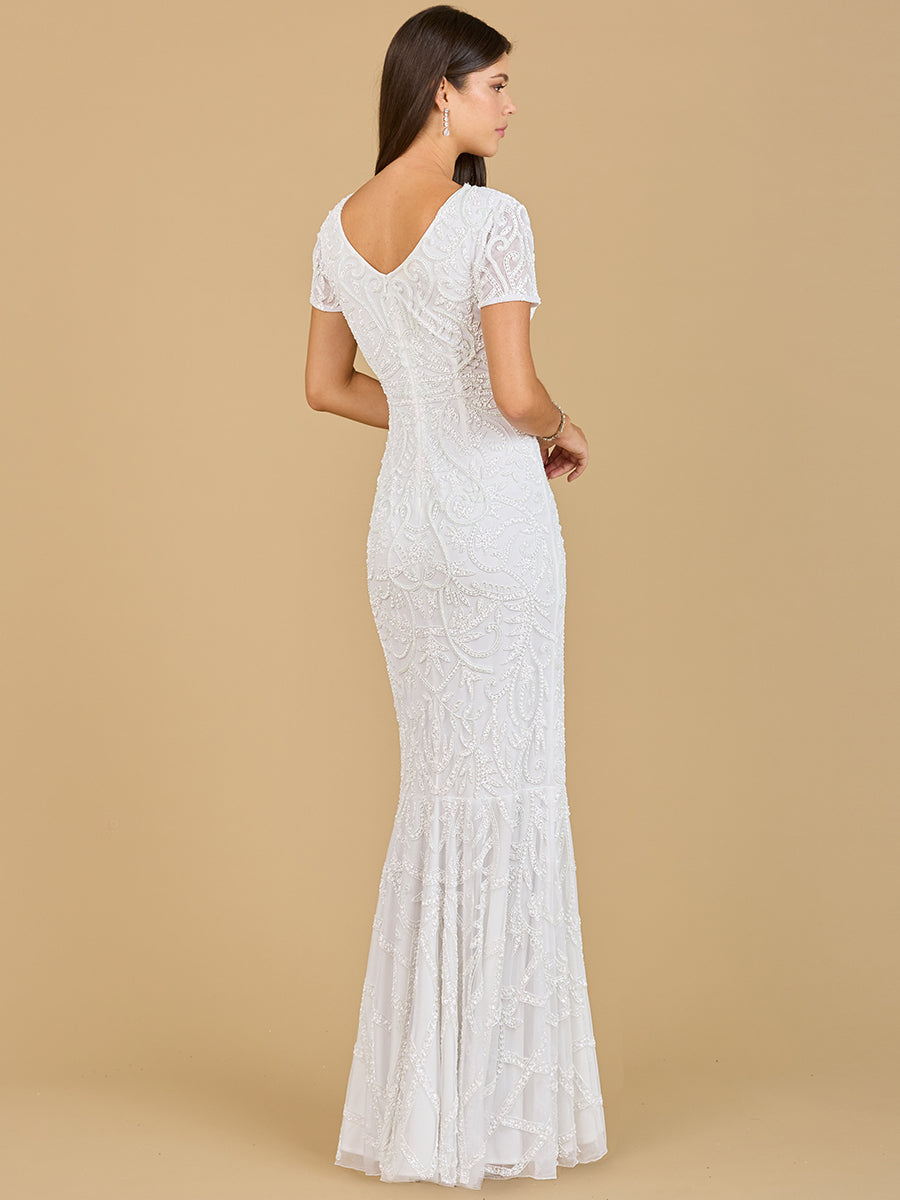 Cap Sleeve Beaded Wedding Gown by Lara New York