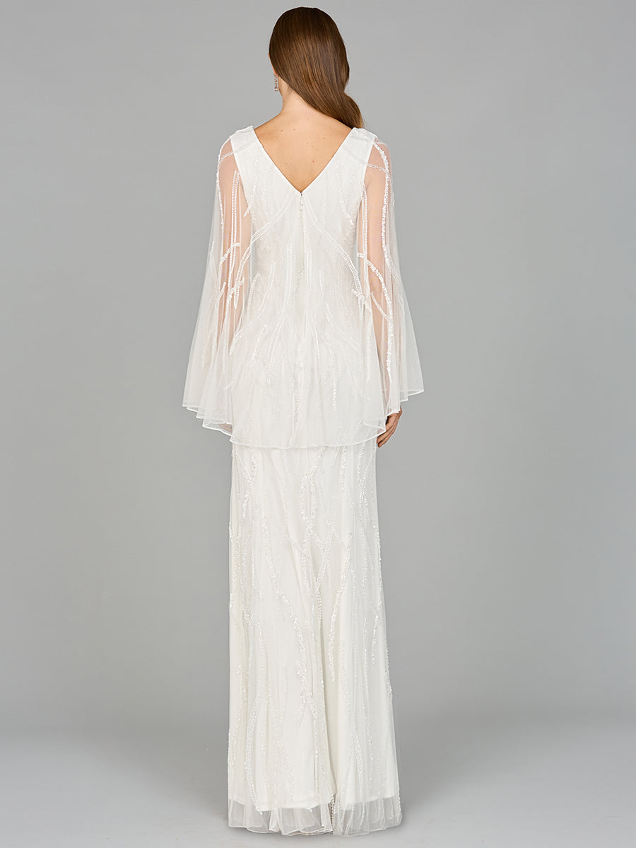 Cape Sleeve Beaded Bridal Gown by Lara New York