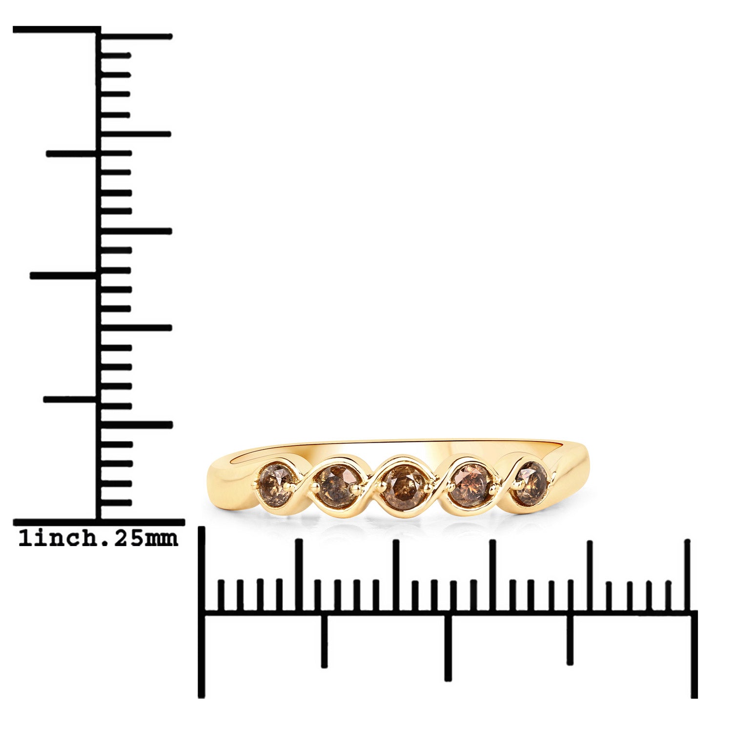 0.19 Carat Genuine Champagne Diamond 14K Yellow Gold Ring (I1-I2)  DestGlow