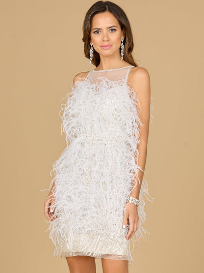 Bridal Cocktail Dress with Feathers by Lara New York