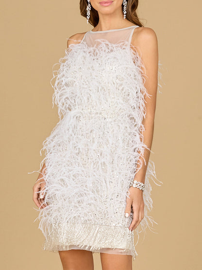 Bridal Cocktail Dress with Feathers by Lara New York