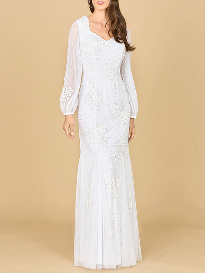 Long Sleeve Beaded Bridal Gown by Lara New York