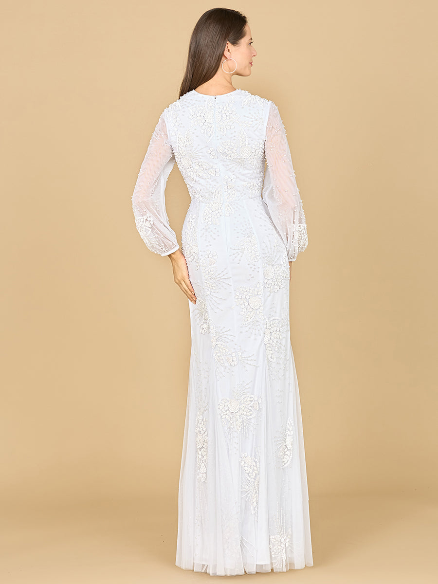 Long Sleeve Beaded Bridal Gown by Lara New York