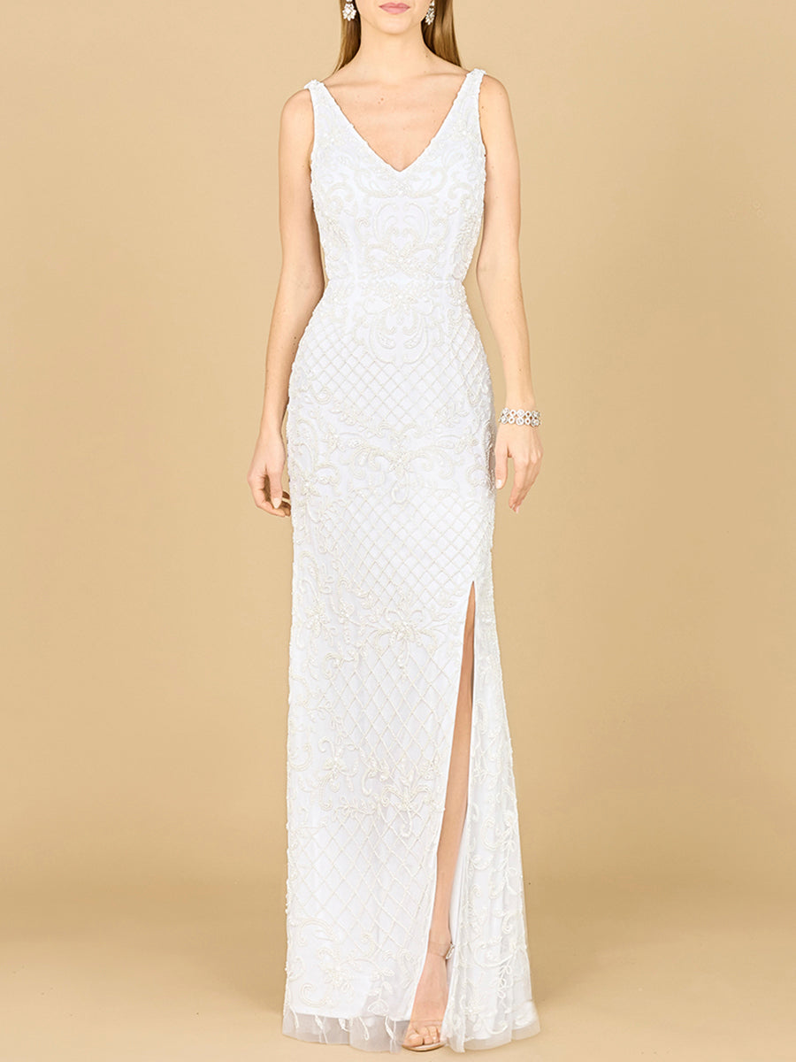 Beaded Bridal Gown with Lace Up Back by Lara New York