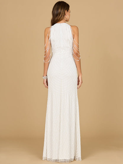 Halter Neck Gown with Fringe by Lara New York