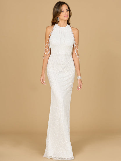Halter Neck Gown with Fringe by Lara New York