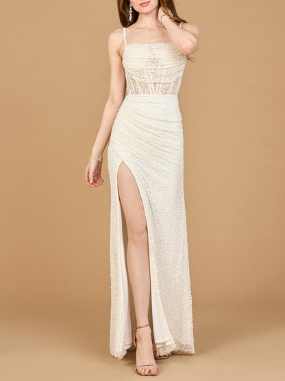 Elegant Corset Gown with Slit by Lara New York