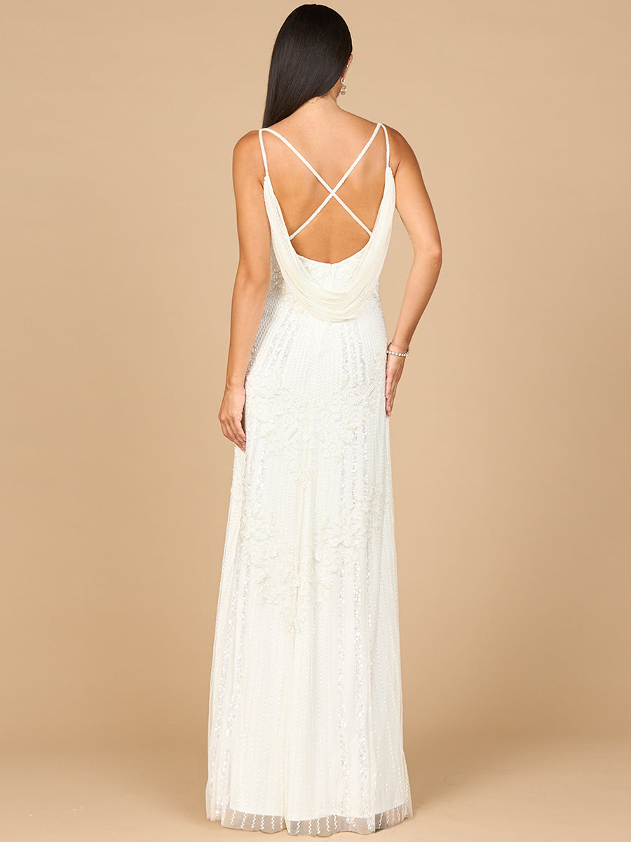 Beaded Gown with Cowl Back by Lara New York