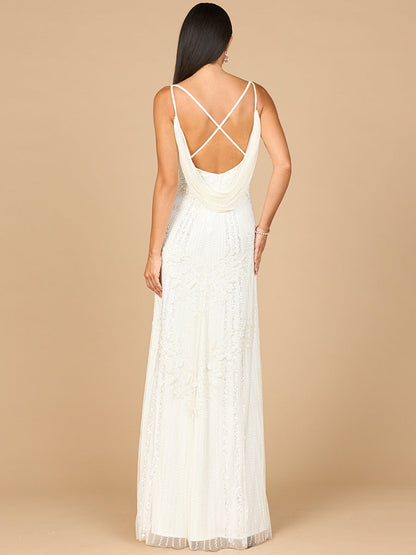 Beaded Gown with Cowl Back by Lara New York