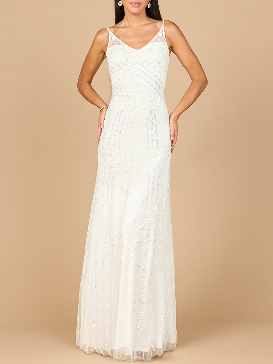 Beaded Gown with Cowl Back by Lara New York