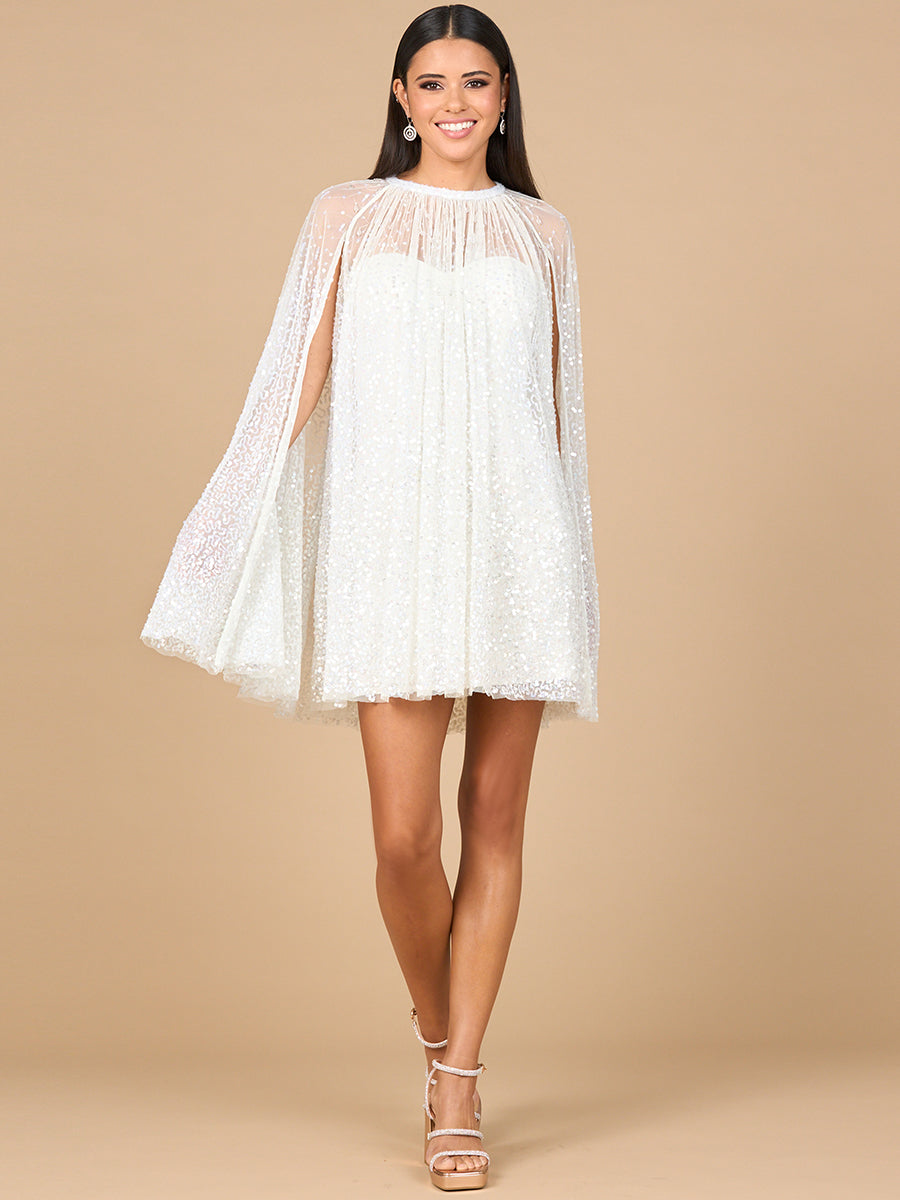 Beaded Bridal Cape Dress by Lara New York