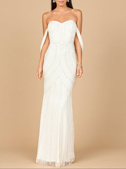 Beaded Gown with Cape Detail by Lara New York