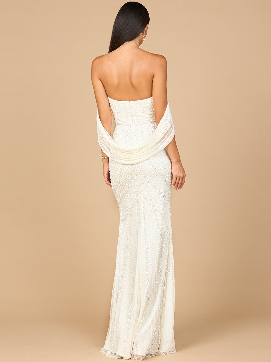 Beaded Gown with Cape Detail by Lara New York
