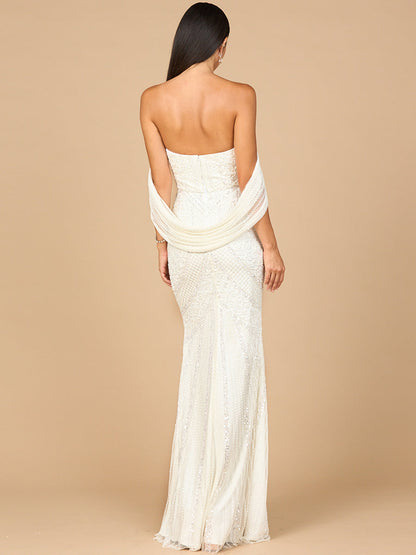 Beaded Gown with Cape Detail by Lara New York