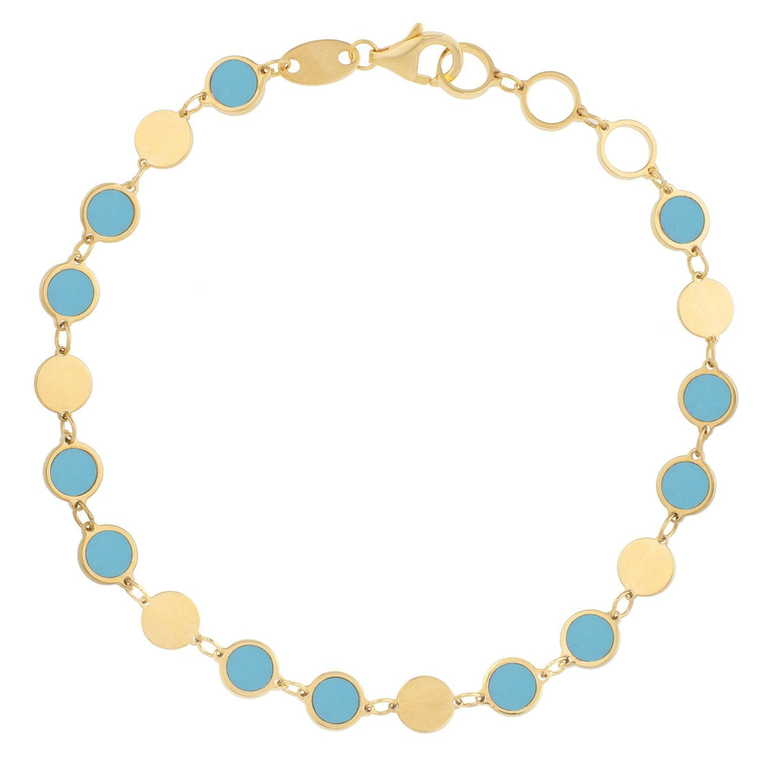 14k Yellow Gold Turquoise Geometric Mirror Gem Chain Bracelet (5.00 mm) by Bids.com