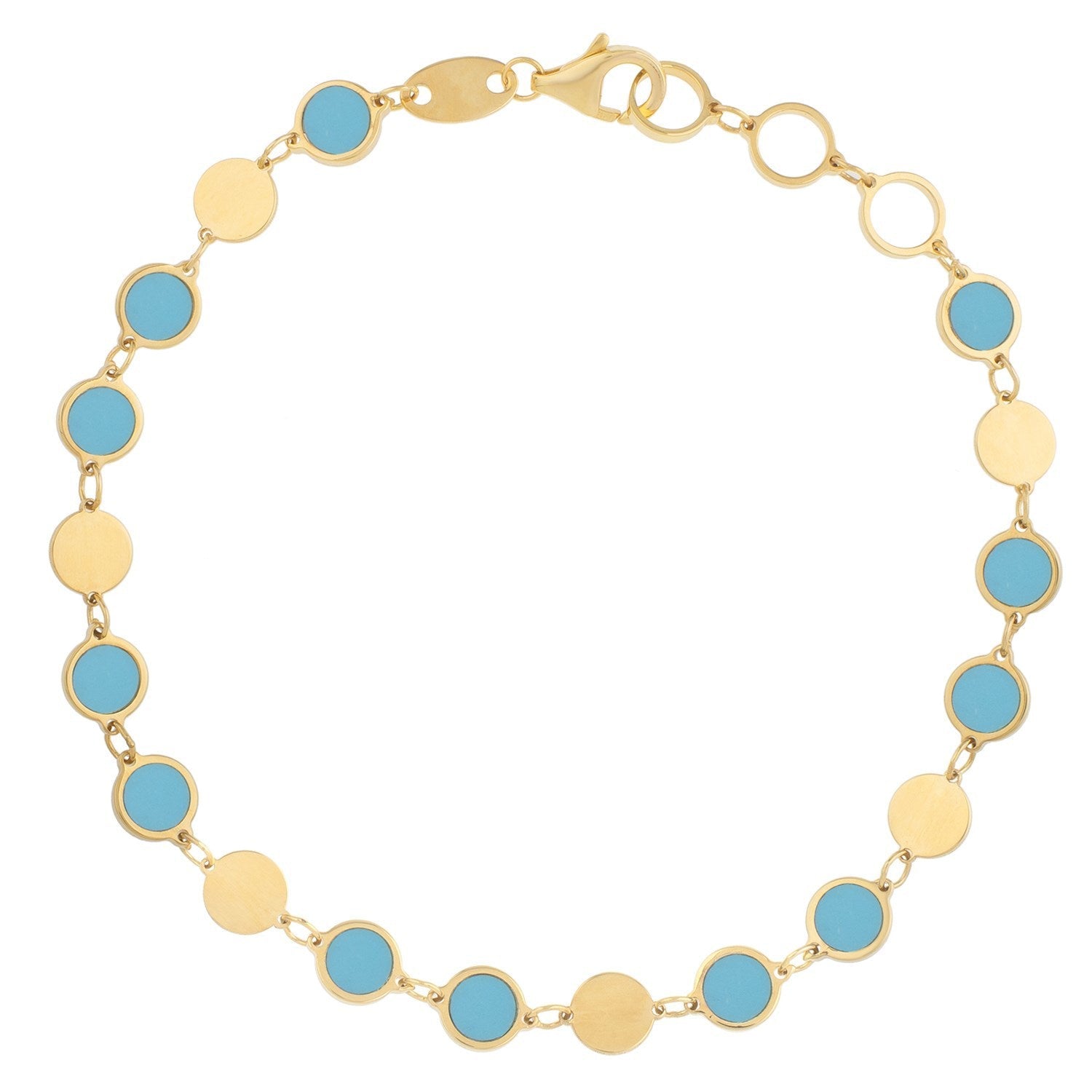 14k Yellow Gold Turquoise Geometric Mirror Gem Chain Bracelet (5.00 mm) by Bids.com