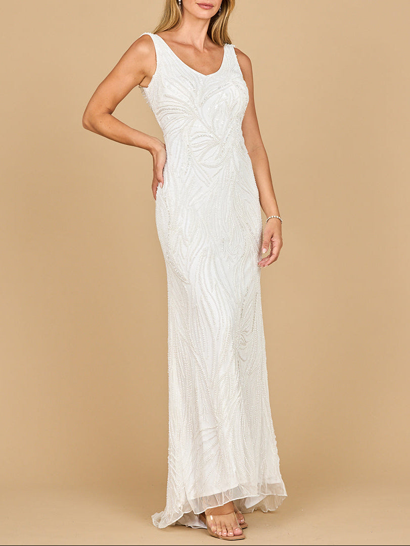 Lara 51200- Beaded Draped Cowl Back Wedding Gown by Lara New York