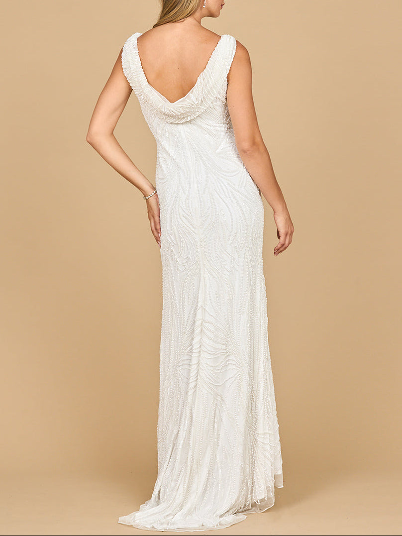 Lara 51200- Beaded Draped Cowl Back Wedding Gown by Lara New York