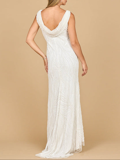 Lara 51200- Beaded Draped Cowl Back Wedding Gown by Lara New York