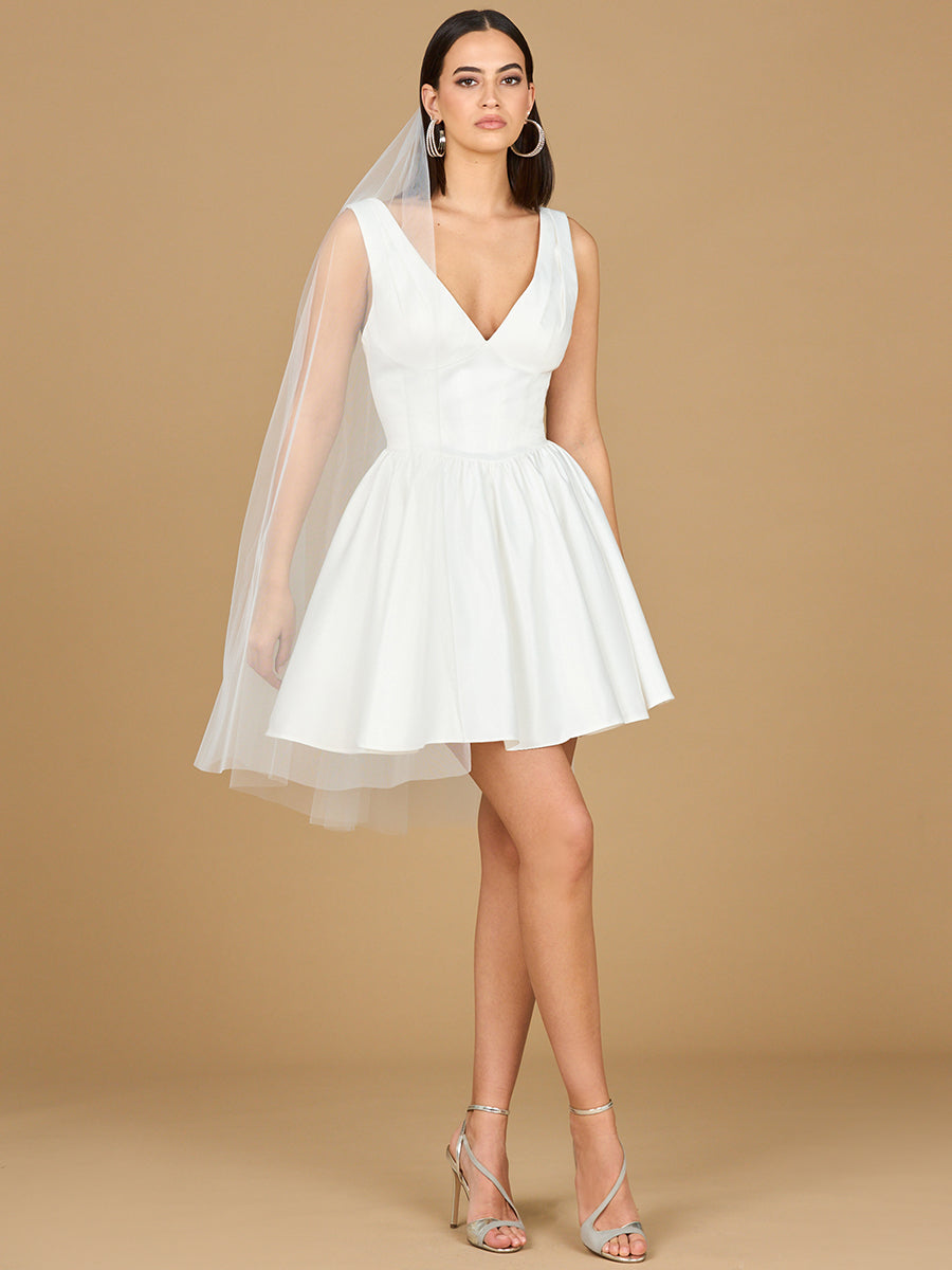 V Neck, A-Line Bridal Short Dress with Veil by Lara New York