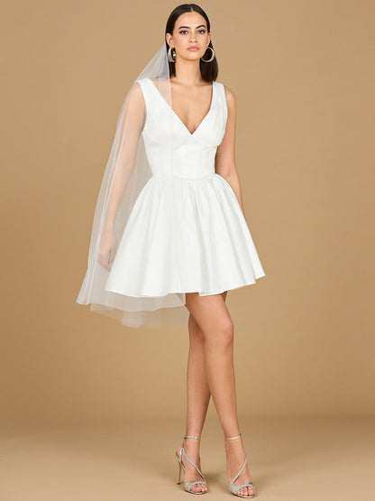 V Neck, A-Line Bridal Short Dress with Veil by Lara New York