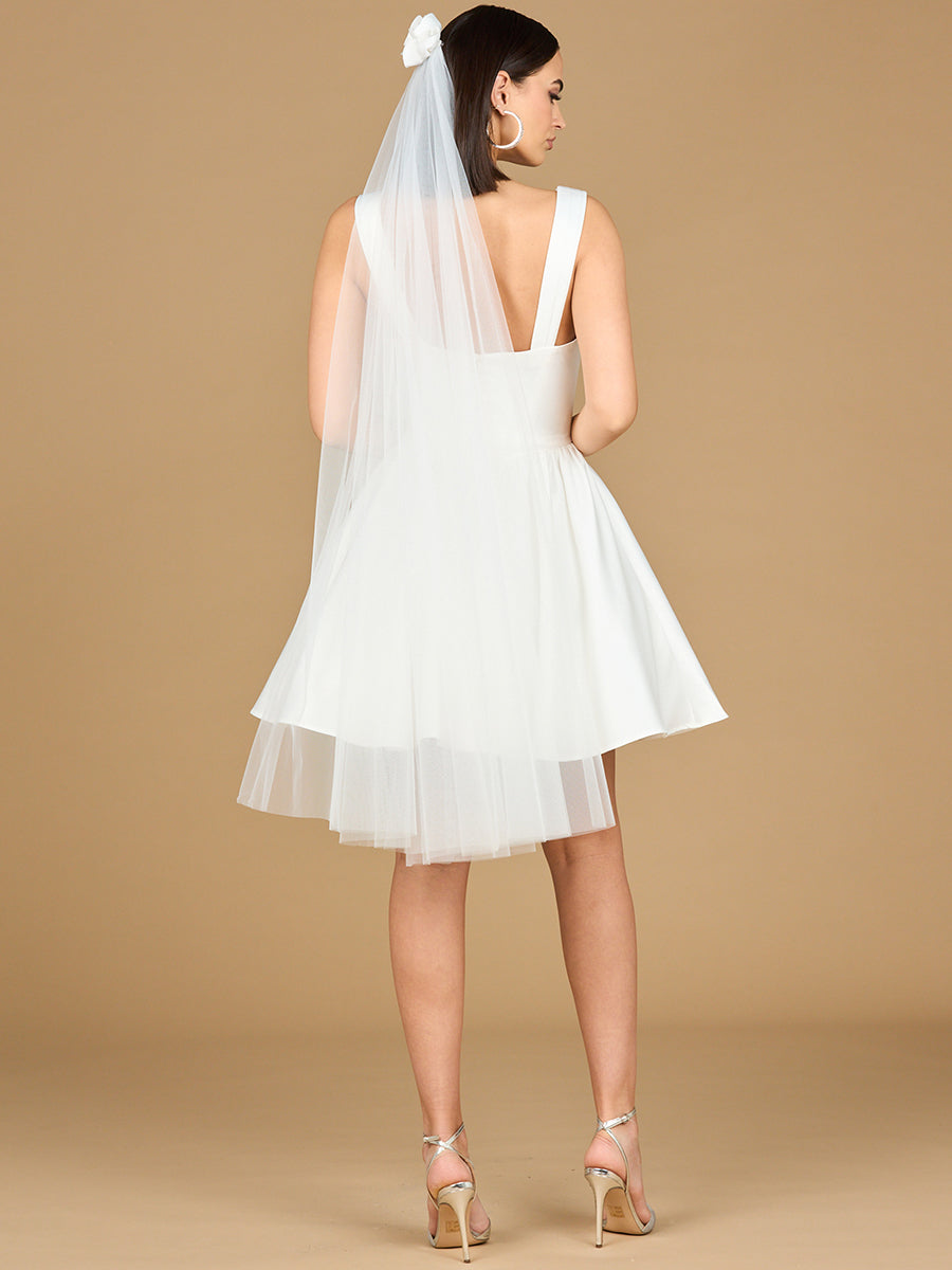 V Neck, A-Line Bridal Short Dress with Veil by Lara New York