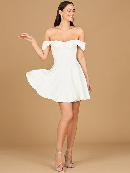 Off Shoulder, A-line Bridal Short Dress by Lara New York
