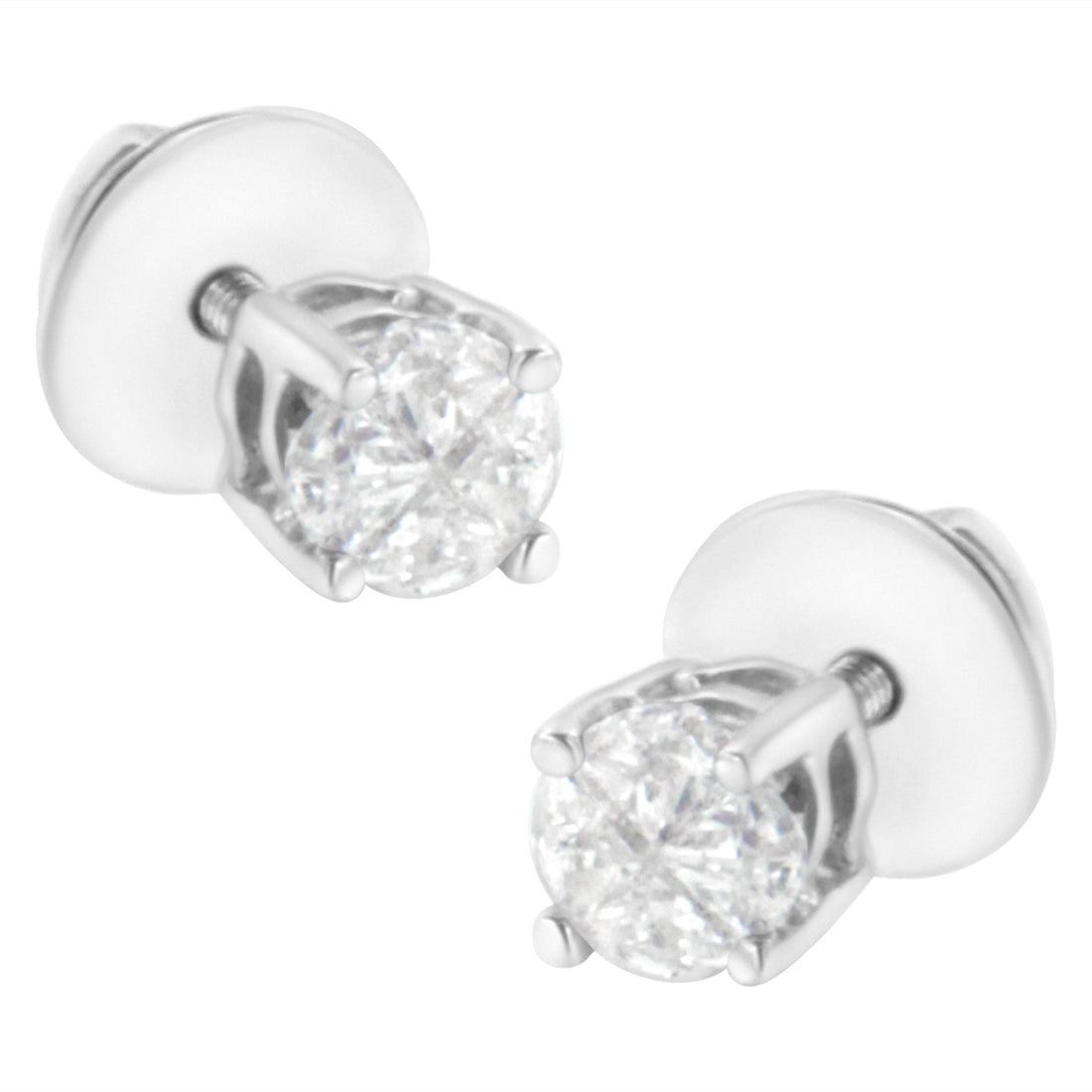 14K White Gold 1/2 Cttw Pie-Cut Diamond Solitaire Stud Earrings (H-I Color, SI1-SI2 Clarity) by Bids.com