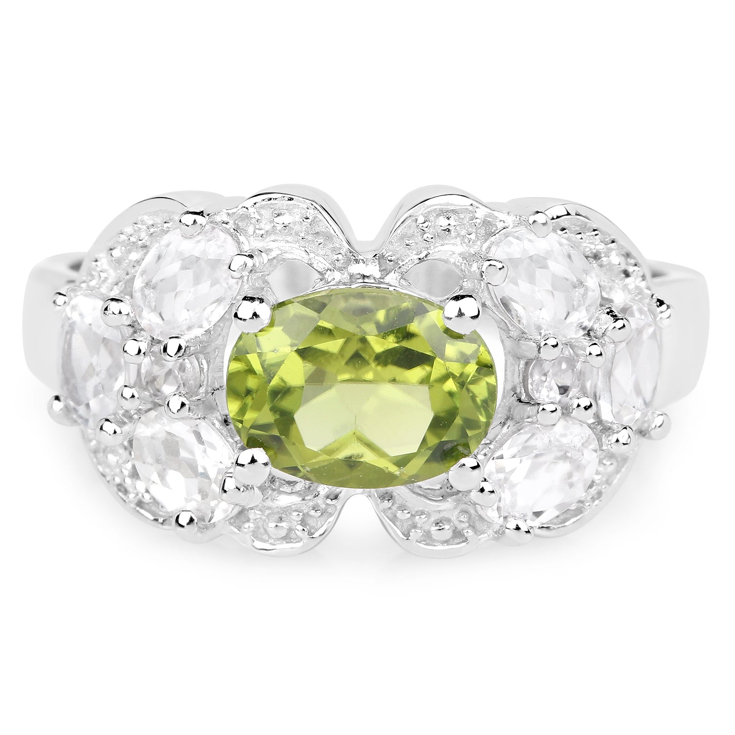 2.70 Carat Genuine Peridot and White Zircon .925 Sterling Silver Ring by Bids.com