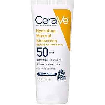 CeraVe Hydrating Mineral Sunscreen SPF 50 | Face Lotion with Zinc Oxide &amp; Titanium Dioxide | 2.5 oz