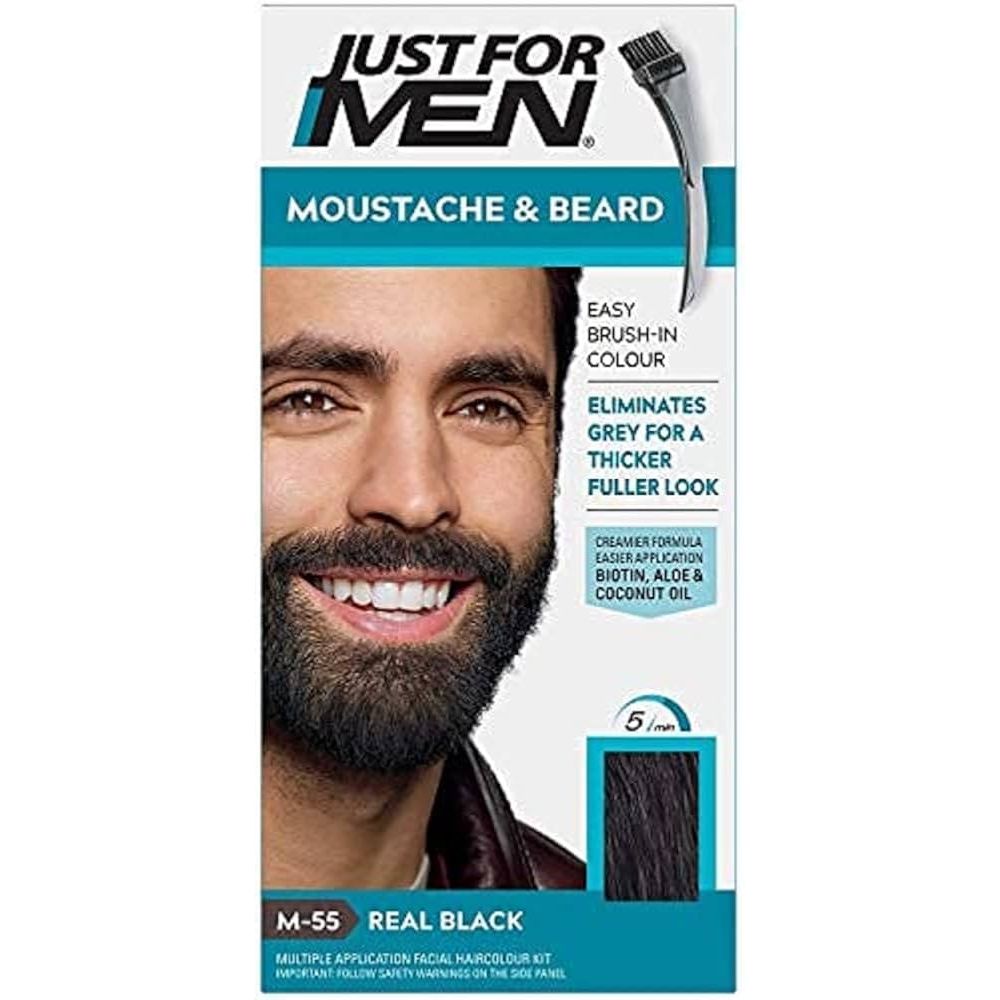 Just For Men Brush-In Color Gel for Mustache &amp; Beard, Real Black M-55, 1 ea