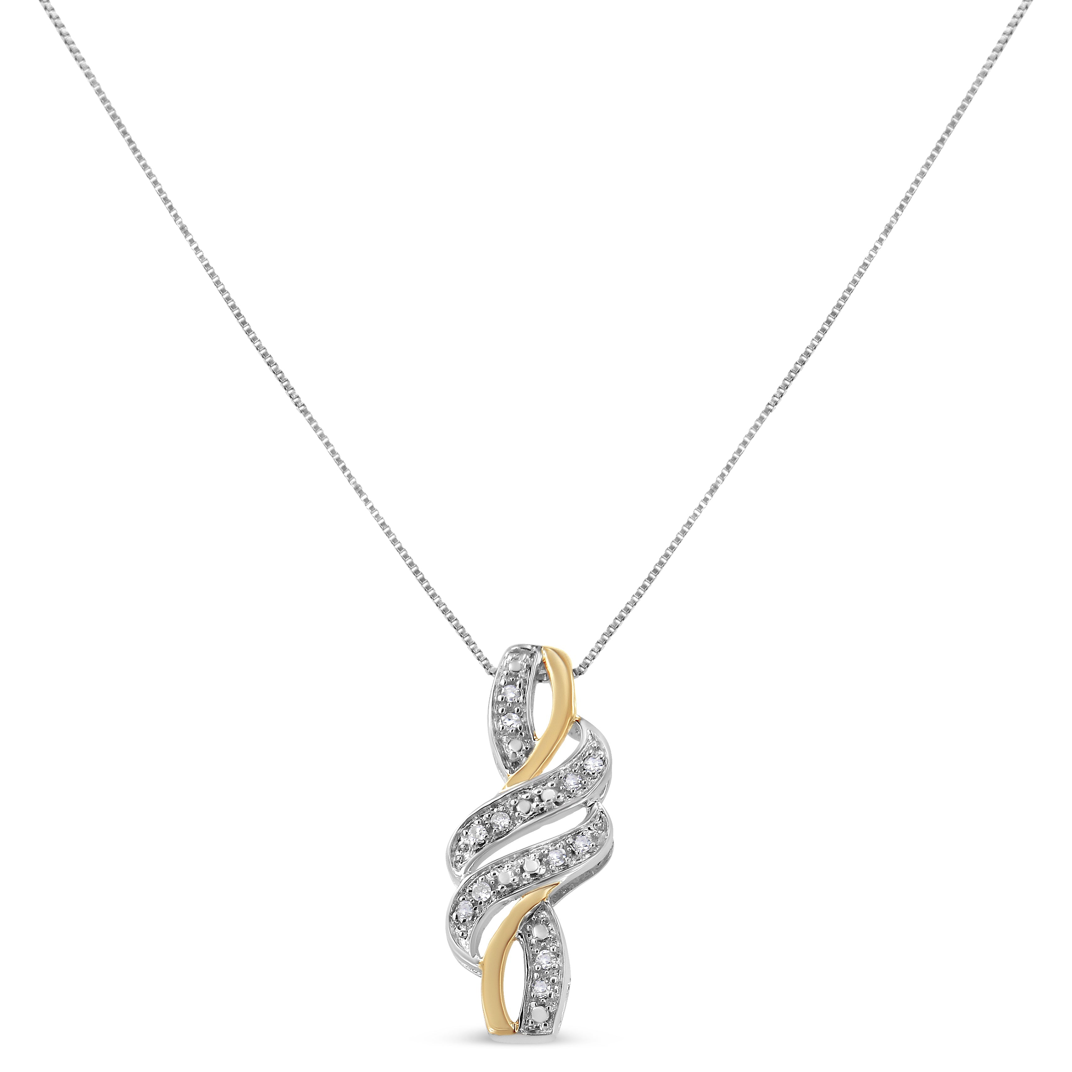 10K Yellow Gold Plated .925 Sterling Silver 1/20 cttw Round Cut Diamond Swirl Pendant Necklace (H-I Color, I2-I3 Clarity) by Bids.com