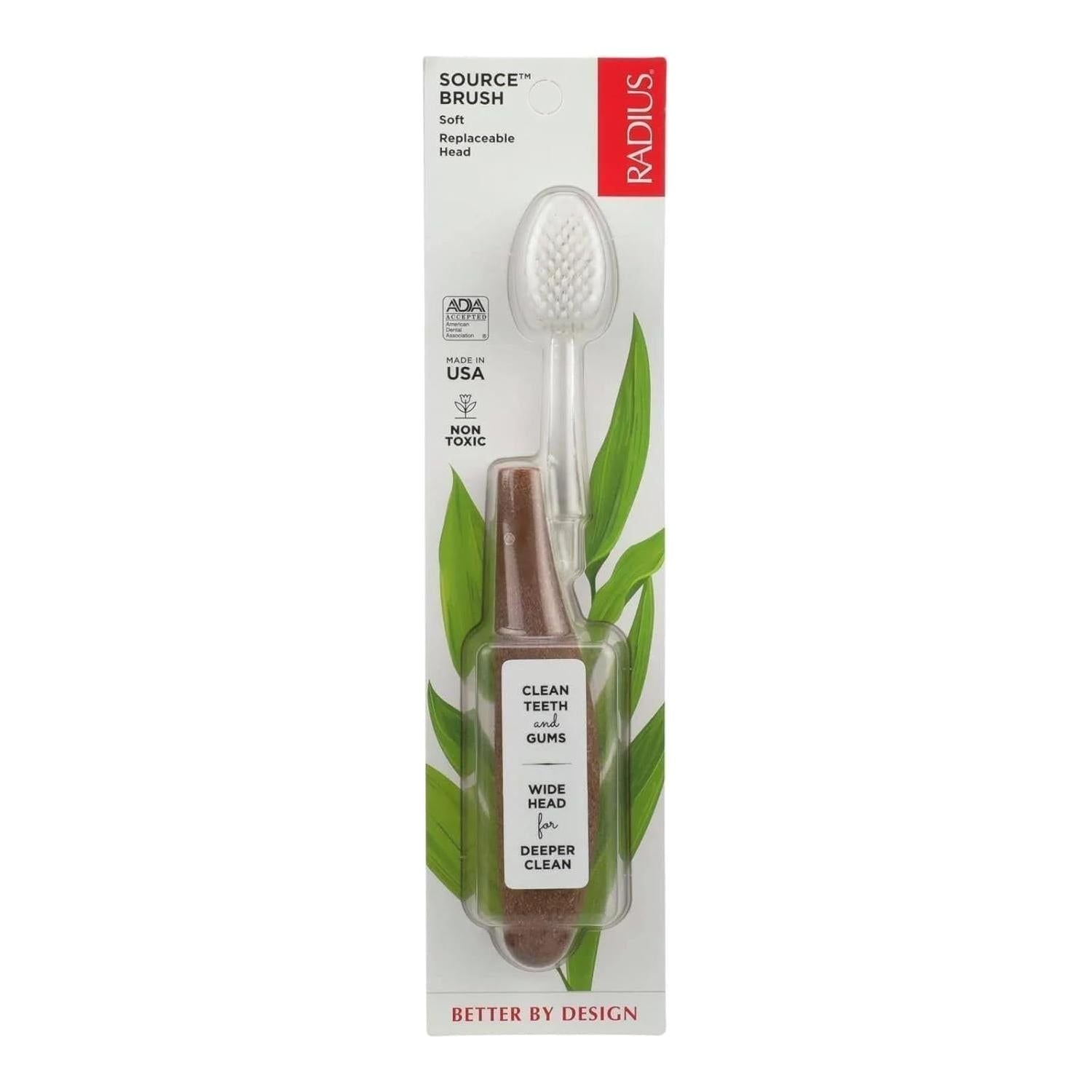 Radius Source Floss Brush Super Soft Replaceable Head Toothbrush (Assorted Colors) 