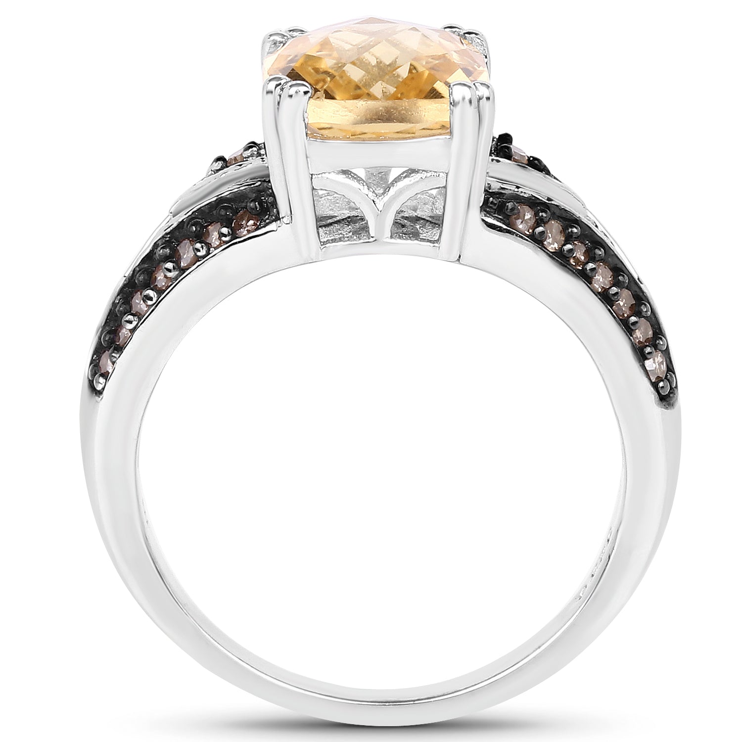 2.79 Carat Genuine Citrine, Champagne Diamond &amp; White Diamond .925 Sterling Silver Ring by Bids.com